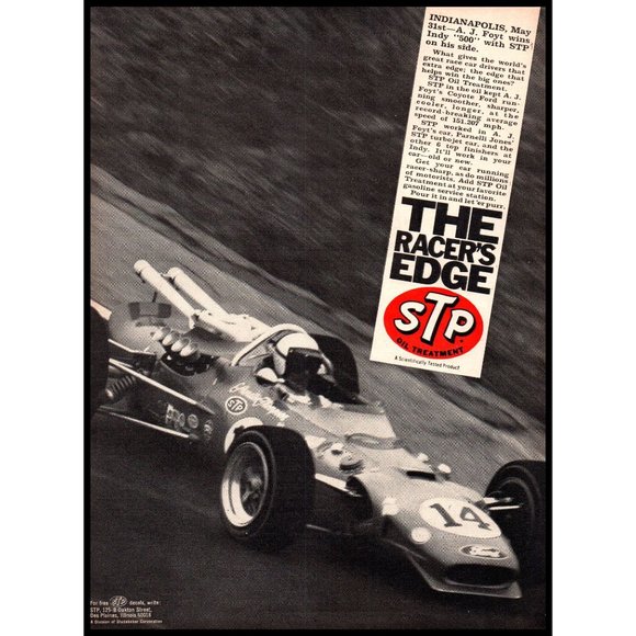 1967 STP Oil Treatment The Racer's Edge Vintage Print Ad AJ Foyt Indy Wall Art - Picture 1 of 1